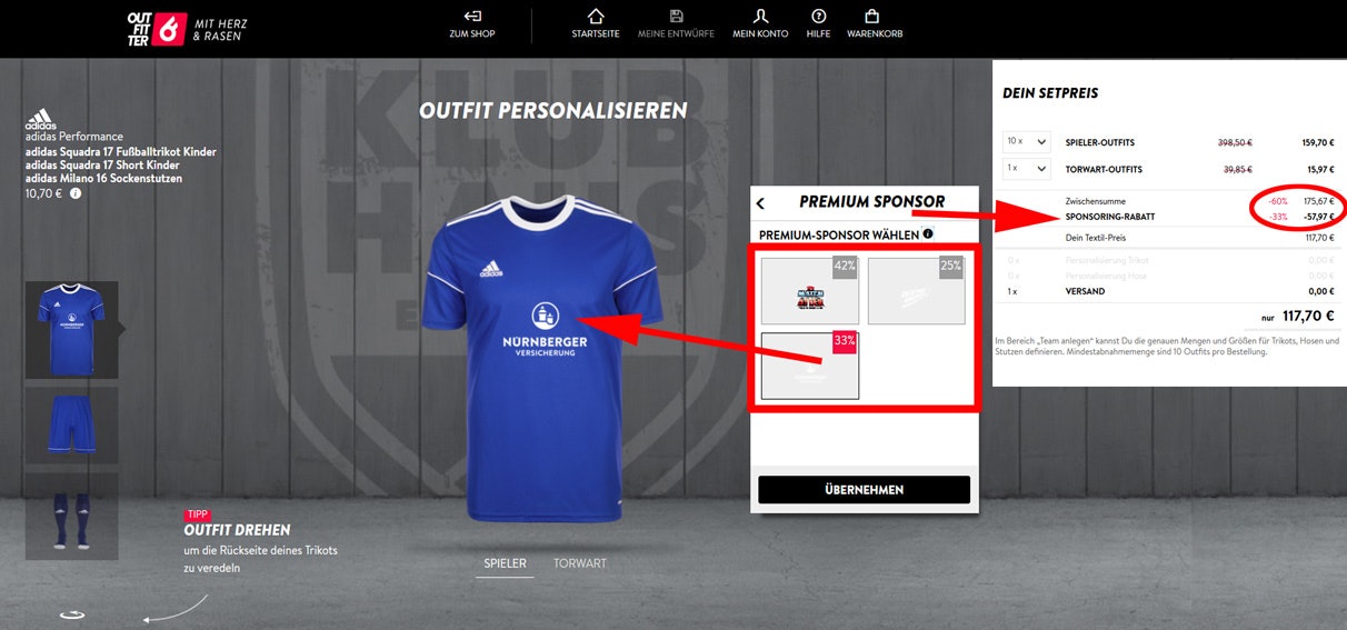 Outfitter Rabatt durch Sponsorenlogo