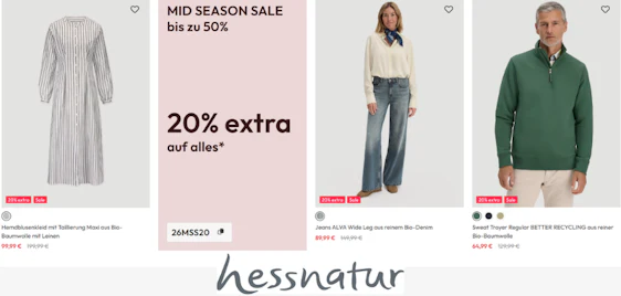 Nachhaltige Mode bei Hessnatur: Bis zu 50% + 20% Extra-Rabatt! 🌿✨