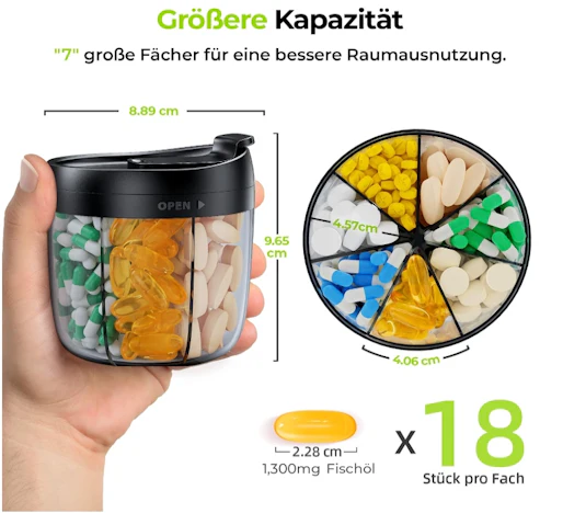 AUVON Tablettenbox 7 Tage, Anti-Mix und Großöffnung für Einfache Bedienung