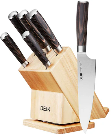 Messerblock Set, Edelstahl, Ergonomischer Holz-Griff, drehbarer Holzblock, 5-tlg