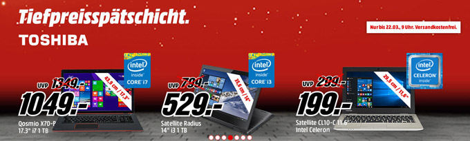Media Markt Tiefpreisspätschicht - günstige Toshiba Notebooks und Convertibles