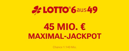 Ziehung heute! Lotto 6aus49 mit 5 Feldern für 1,60€ 💸 mit 45 Millionen Euro im Jackpot 🍀