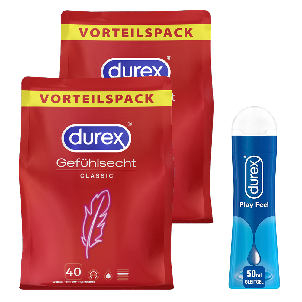 2x 40 Durex Classic + Durex Play Feel für 40€ – gefühlsechte Kondome aus hauchdünnem, natürlichem Latex