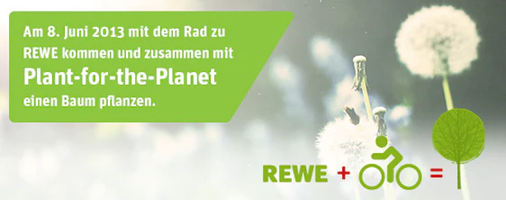 Am 8. Juni mit dem Fahrrad zu Rewe fahren und damit einen Baum pflanzen