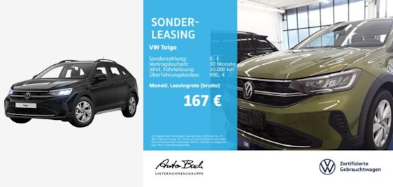 VW Taigo Leasing-Angebote ab 167€/Monat ohne Überführung - Privat- & Gewerbeleasing mit individueller Laufzeit