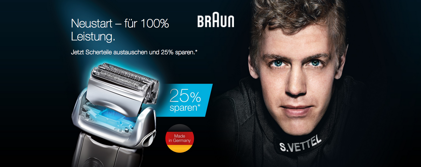 25% auf Braun-Scherteile– Scherteil-Wechselaktion für Braun-Rasierer