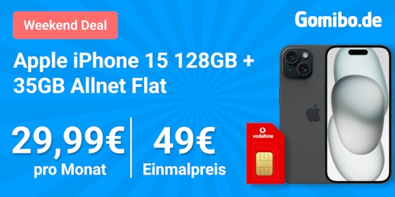 Nur am Wochenende ⌛ Apple iPhone 15 eff. GRATIS im 25 GB Vodafone-Allnet-Flat (GigaKombi)
