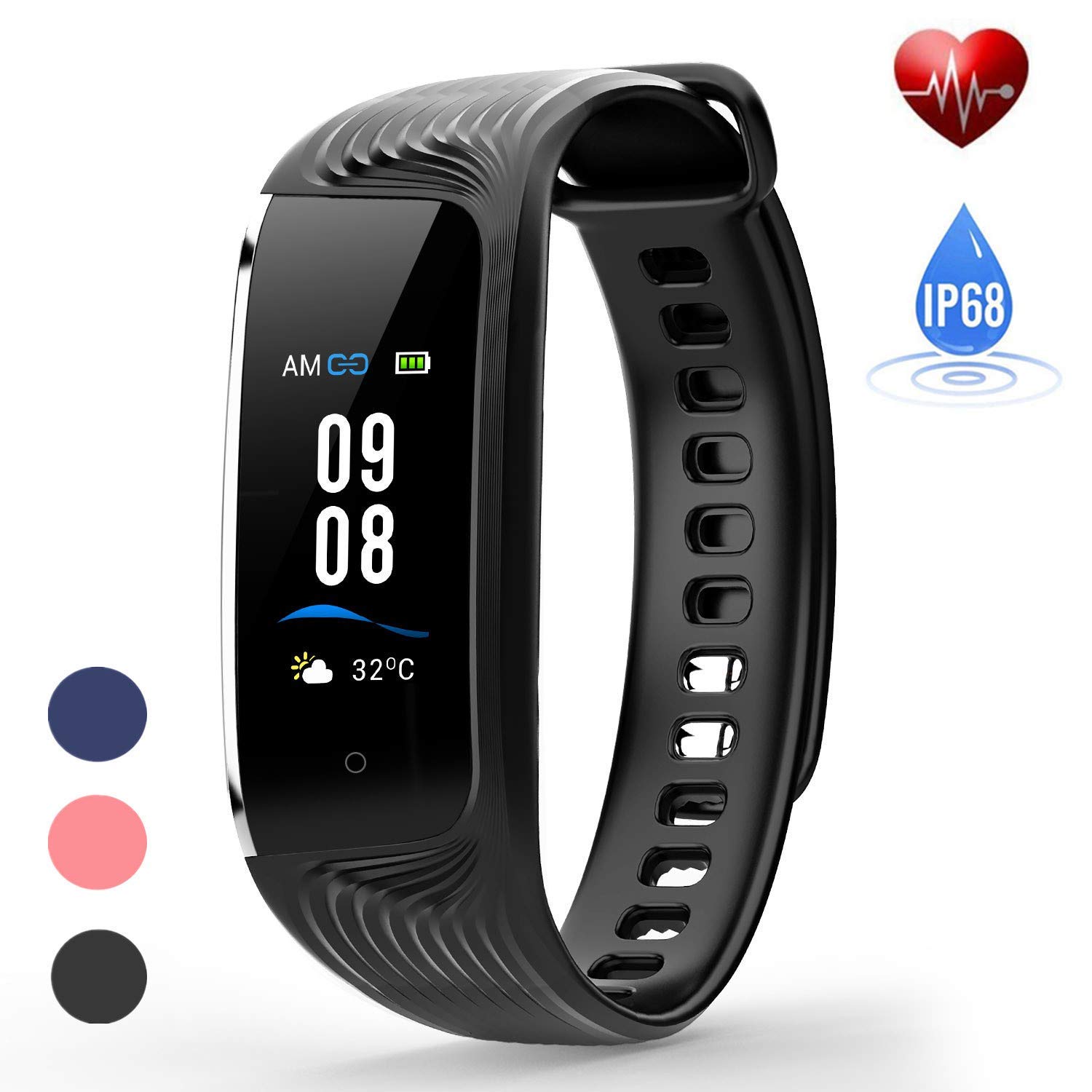 Fitness Tracker mit Pulsmesser,IP68 Wasserdicht Smartwatch, 0,96-Zoll Farbbildschirm