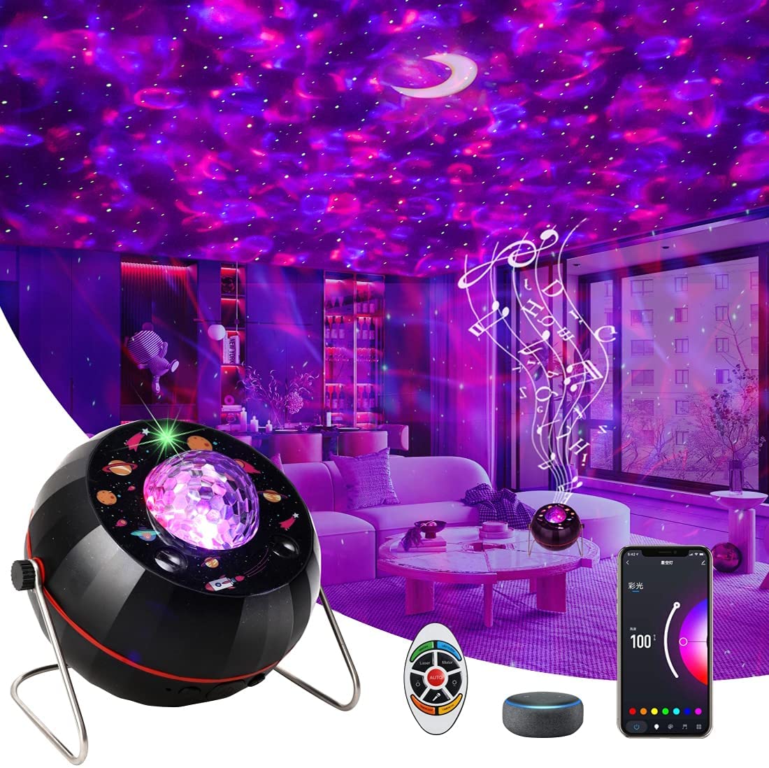 JESALETON Smart Galaxy-Lichtprojektor Kompatibel mit Alexa, Google Assistant