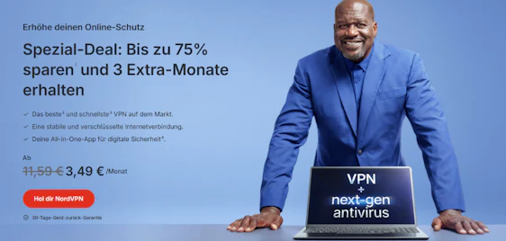 3 Monate ON TOP 🛡️ NordVPN: 75% Rabatt - bereits ab 3,49€/Monat