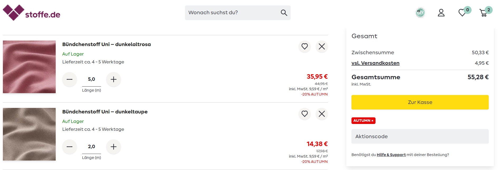 stoffe.de Gutschein anwenden