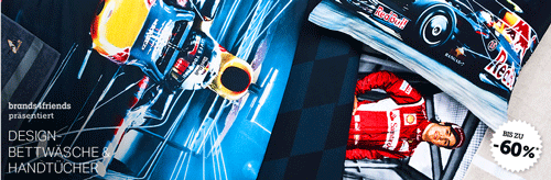 Ferrari oder RedBull Bettwäsche und Strandhandtücher mit 20€ Gutschein (ab 50€ Bestellwert)