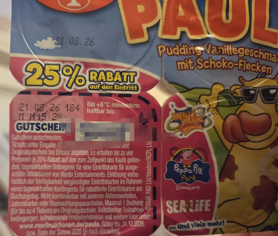 25% Rabatt auf alle Merlin Parks ( Attraktionen ) auf jedem Paula Aktionsprodukt
