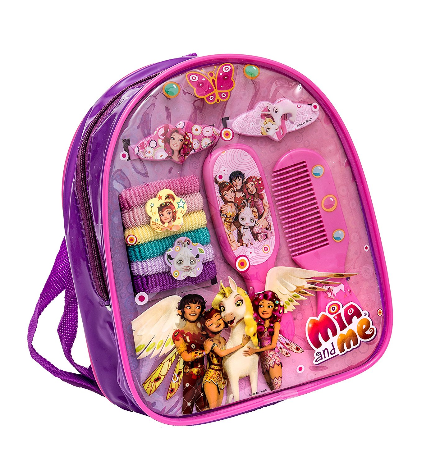 Joy Toy 118172 Haarset im Rucksäckchen (6 Zöpfchenhalter, 2 Haarklippchen, Kamm und Spiegel) für 3,99 EUR inkl. VSK