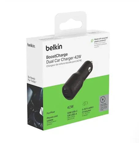 Belkin BoostCharge 2-Port-Kfz-Ladegerät (42 W / 1x USB-A + 1x USB-C) für 4,99€ statt 19,02€