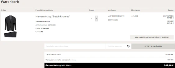 Tommy Hilfiger Anzüge für 259€ oder Hemd von Joop oder Eterna in Doppelpack für 40€ bei Engelhorn *UPDATE2*
