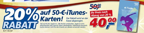 iTunes/Mac App Store Guthaben mit 20% Rabatt bei real,- und Müller und bei Gravis *UPDATE*