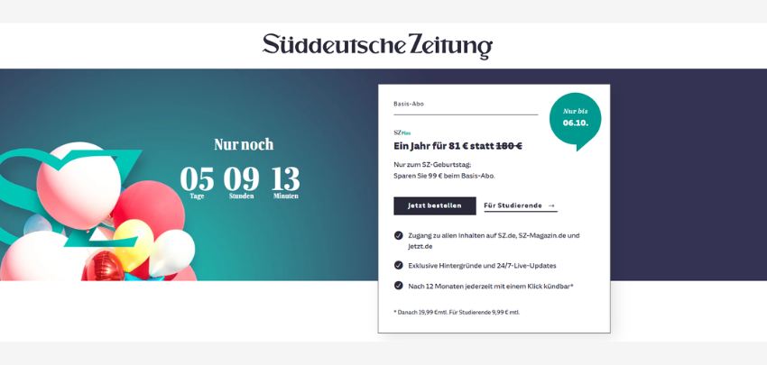 Geburtstags-Jubiläum! 📰 SZ Basis-Abo (1 Jahr) jetzt nur 81€ (statt: 180€)