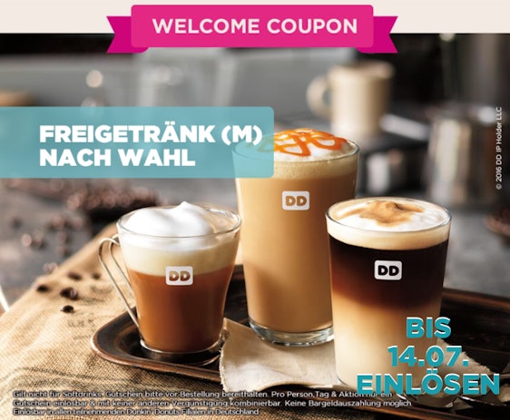 Gratis Getränk (Größe M) bei Dunkin' Donuts - über die App