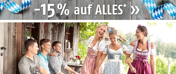 15% Rabatt auf alles bei Alpenwelt - z.B. viele günstige Dirndl