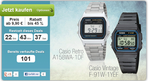 Casio A158WEA-1EF für 15€ - klassische digitale Casio