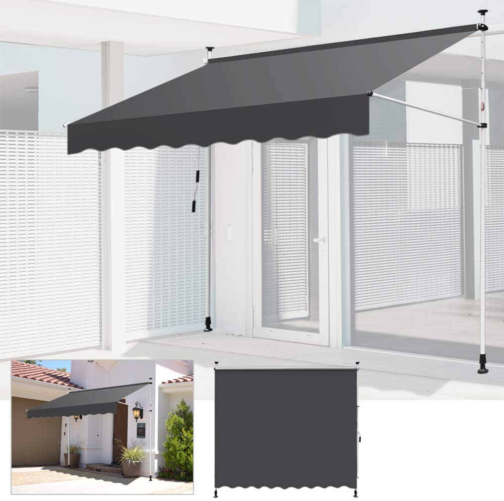 EINFEBEN UV-beständig Einziehbar Klemmmarkise mit Handkurbel, höhenverstellbar, ohne Bohren, Polyester, 350 x 120 cm