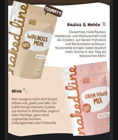 10% auf naked line Nussmehle Proteinmehmehle auch glutenfrei bei Naughty Nuts