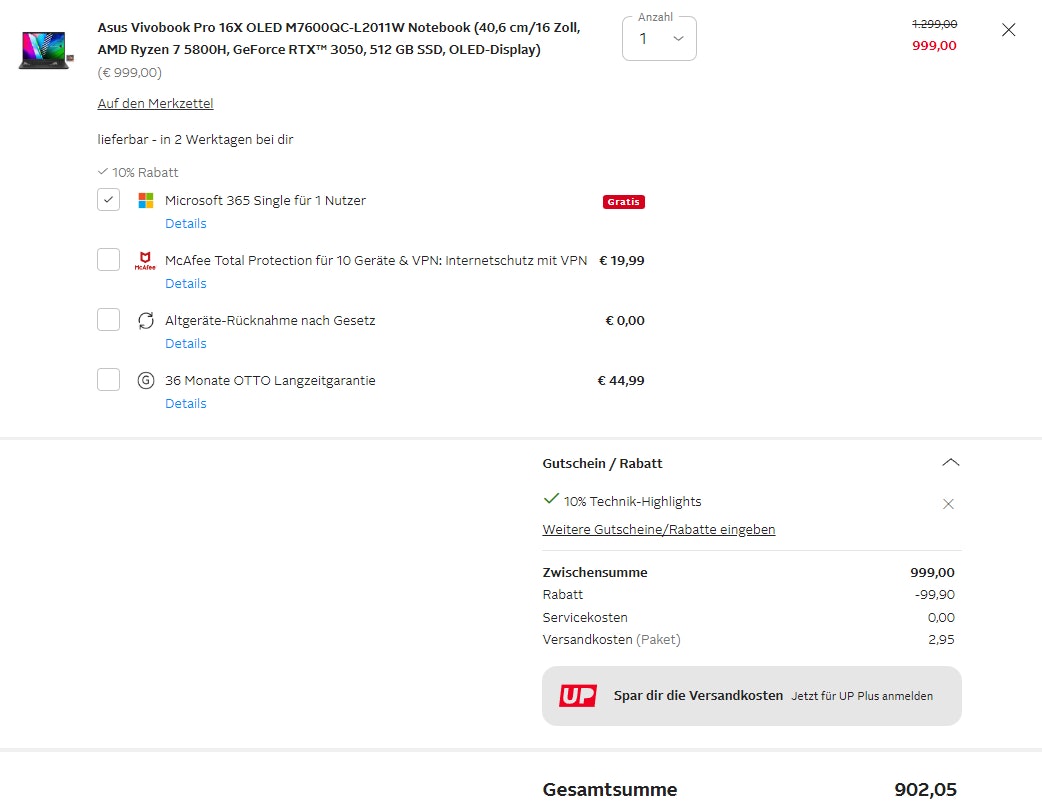 Otto Gutschein eingeben