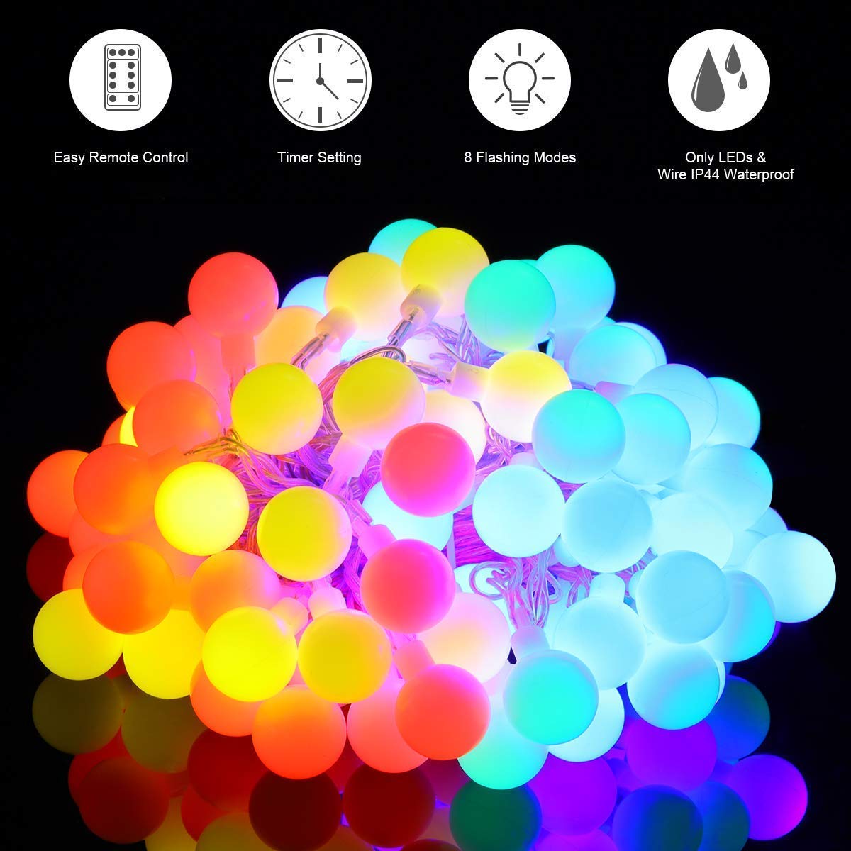 Lichterkette mit 100 LEDs, 8 Lichtermodi mit Merkfunktion und Fernbedienung