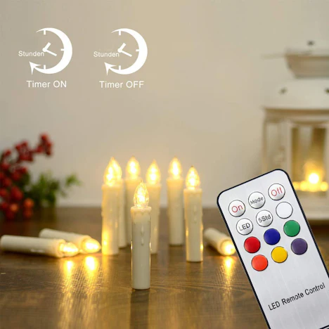 40 Stück LED Weihnachtskerzen mit Fernbedienung RGB Kerzen Lichterkette