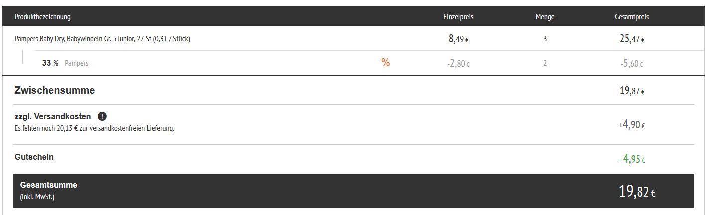 20% Rabatt auf alles bei Allyouneed - z.B. 81 Stk. Pampers Baby Dry Junior Plus Gr 5+ für 20€