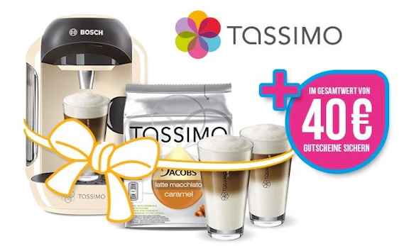 Bosch Tassimo T12 Vivy + WMF Gläserset + TDiscs + 40€ Tassimo Onlinegutschein für 50€