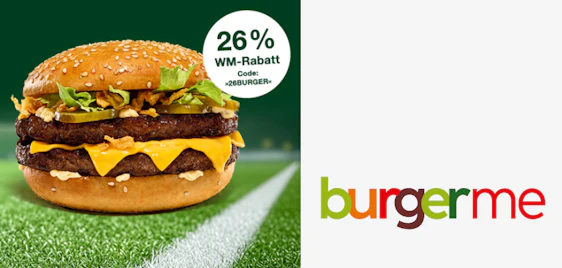 WM-Deal bei burgerme! 🍔 26% Rabatt auf eure Bestellung mit Gutscheincode ⚽