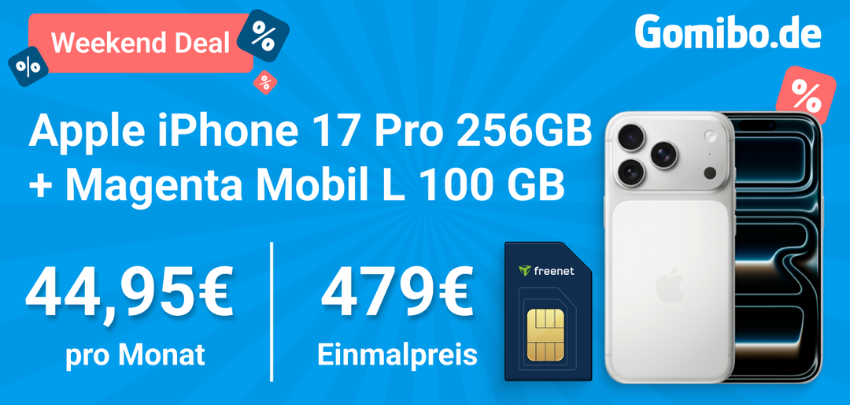 Effektiv nur 5,70€ mtl.📱 Apple iPhone 17 Pro mit 100GB Telekom-Allnet 🚀