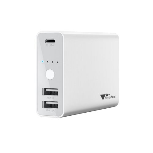 Aukey® amzdeal Power Bank Externer Batterie 9000mAh Dual Ports Externer Akku Ladegerät für iPhone 6, Smartphones, iPad Air Weiß