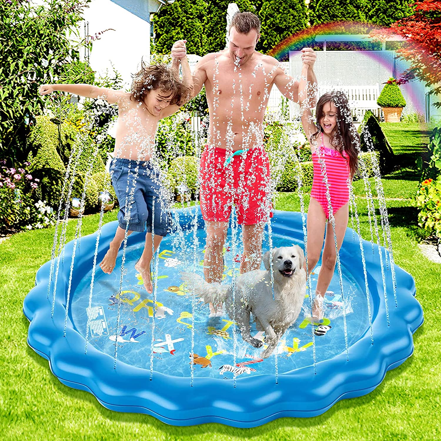 Splash Pad, Sprinkler Matte, 172cm Wasserspielmatte für Kinder,