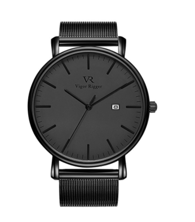 BUREI Herren Uhren Ultra Dünne Schwarze Minimalistische Quartz mit Datumsanzeige und Milanese Armband
