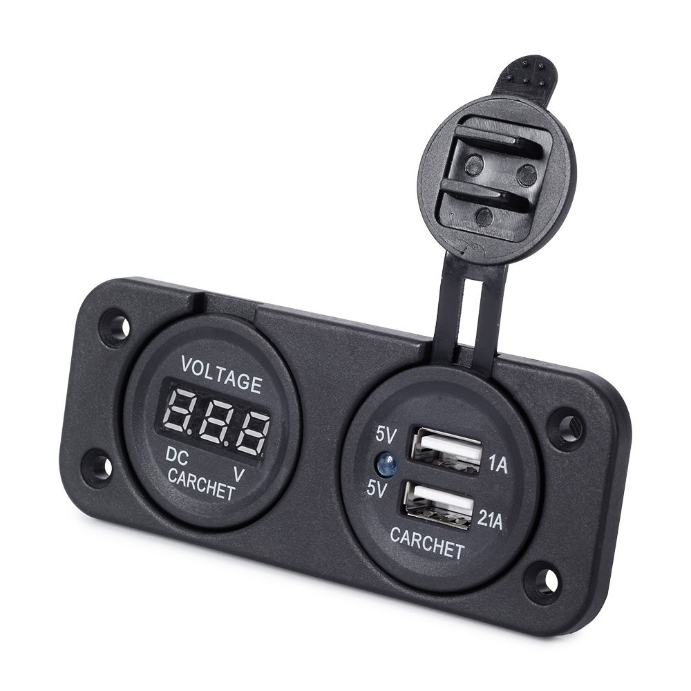 10,49€ für CARCHET Dual Auto USB Steckdosen+Voltmeter