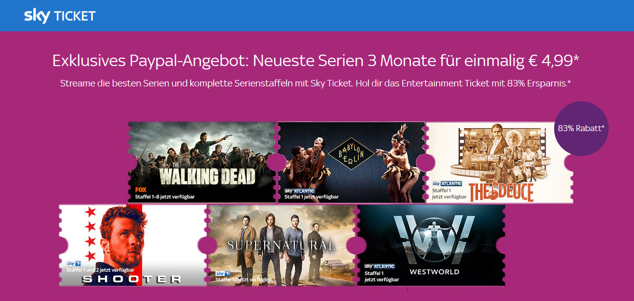 3 Monate WOW Serien Abo (ehem. Sky Entertainment Ticket) für 4,99€ - für Neukunden bei Bezahlung per Paypal