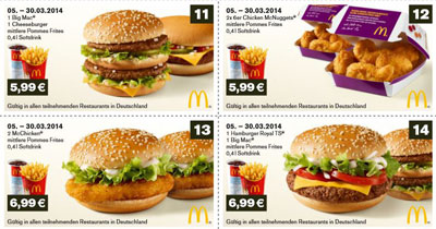 McDonalds Gutscheine März 2014 - neues PDF zum Download - 50% Rabatt auf McChicken, RoyalTS uvm.