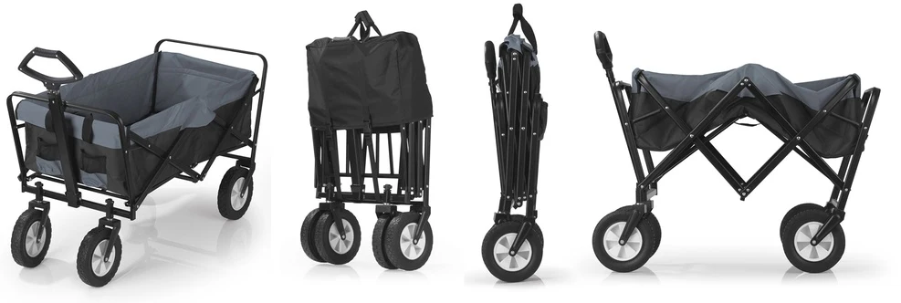 Produktbild von Bollerwagen Faltbar EASYmaxx – Bis 80 Kg Belastbar, Mit Nylonbezug & 360°-Rädern (Schwarz) 360° Lenkrollen Transportwagen