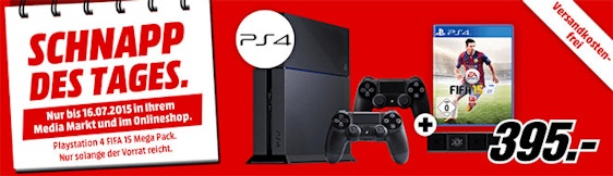 PS4 Konsole + 2. Controller + Kamera + FIFA 15 für 395€ bei Media Markt
