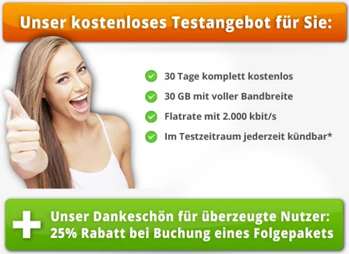 UseNeXT - 30 Tage kostenlos testen! 30GB mit ohne Limit herunterladen, danach Flat mit 2Mbit/s
