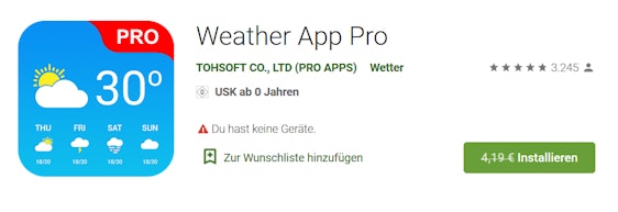 Weather App Pro kostenlos – Android-App mit Radarkarte, Regen-Alarm etc.