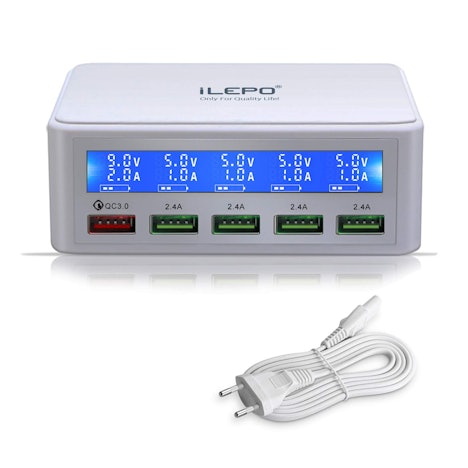 Fshark iLEPO 50W QC 3.0 USB Ladegerät mit LCD-Bildschirm inklusive 4-Steckern USB-Ladegeräten für iPhone, iPad, Tablets, Mobiltelefon