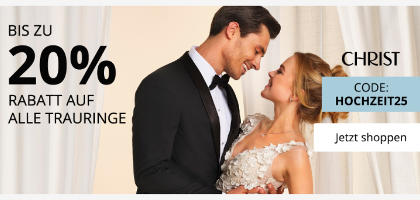 Hochzeit geplant? 👰 Bis zu 20% Rabatt auf Trauringe bei Christ