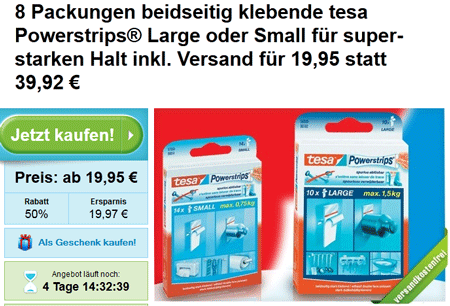8 Packungen tesa Powerstrips large für 20€ - 80 Powerstrips