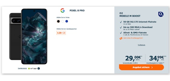 🔥 Google Pixel 8 Pro für einmalig 29€ im 50 GB o2-Tarif für 34,99€/Monat