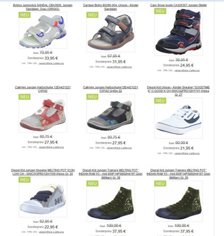 Kinderschuhe im großen Marken-Ausverkauf! Jetzt mit Rabatten bis zu 80 Prozent