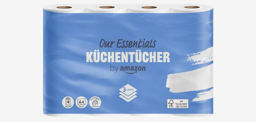 4 Rollen by Amazon Küchenrolle für 3€ - 3-lagig, 64 Blätter pro Rolle